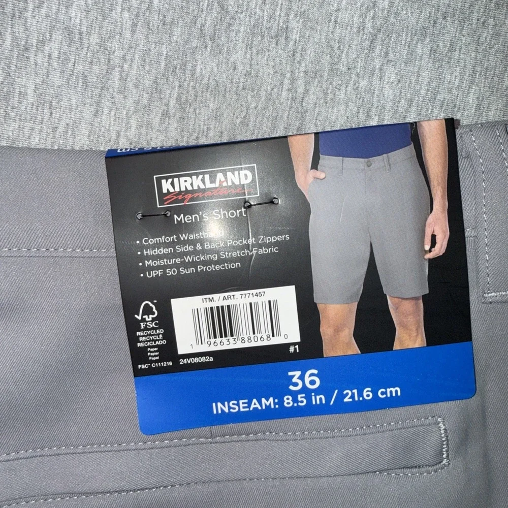 Kirkland Signature Men's Performance Shorts Gray Size 36 NWT Stretch Golf Casual
